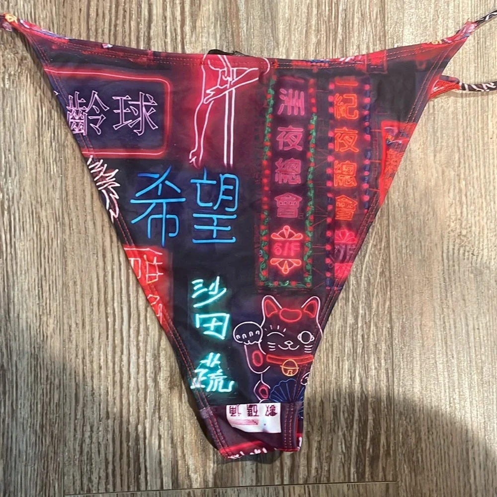 Neon Asian Streetwear Print String Bikini